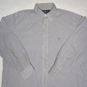 Ralph Lauren Men's Yarmouth Striped Button Down Shirt Grey/White Size 16 1/2-34‎